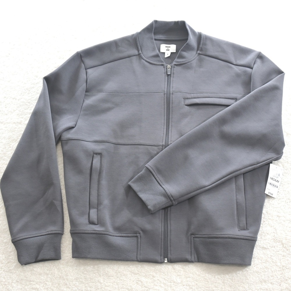 Mode of One Mens Gray Full Zip Knit Bomber Jacket Medium NWT - Picture 3 of 9